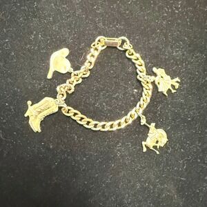 Vintage Western‎ Charm Bracelet Gold Tone Cowboy Boots Bronco Hat Square Dancers